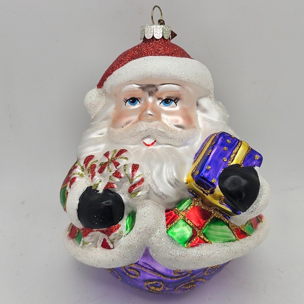 Christopher‎ Radko Sparkle Bright Santa Glass Christmas Ornament Candy Purplle